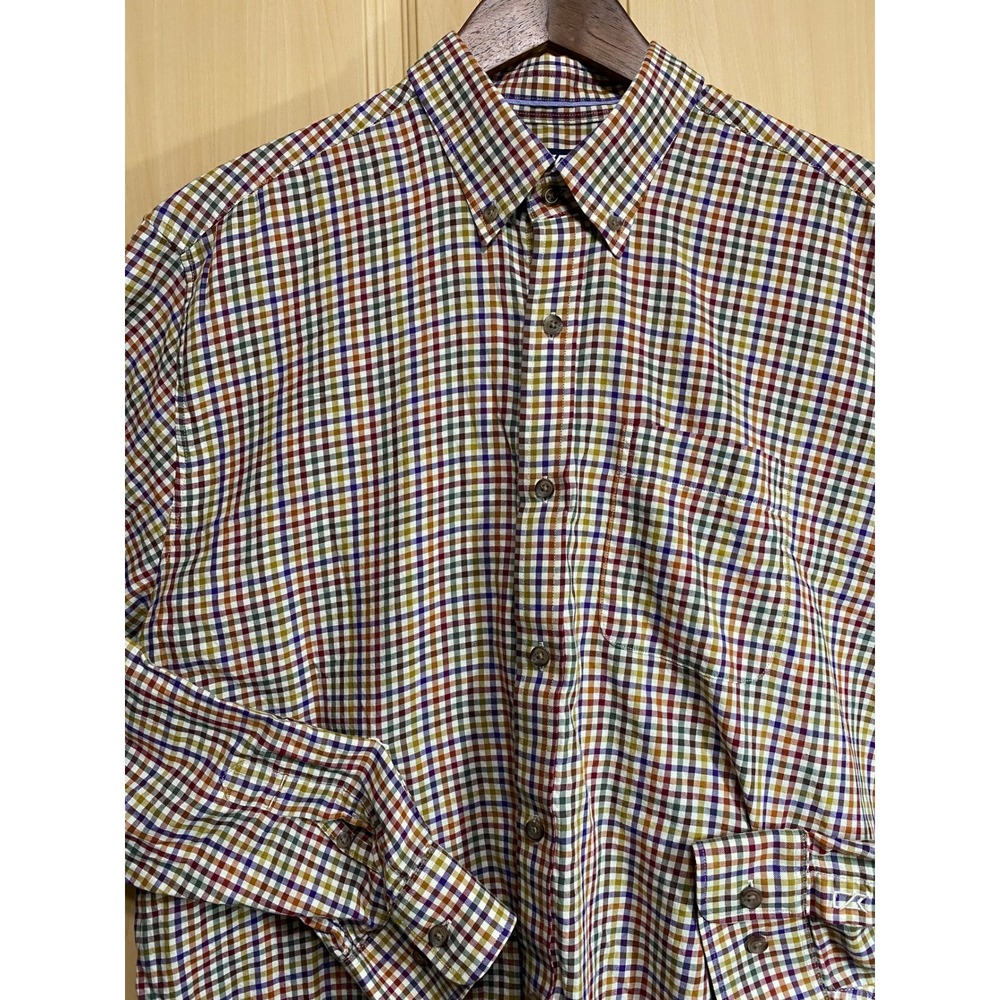 Cutter & Buck Fall Colors Men Multicolor Plaid Button Down Checkered Long Sleeve